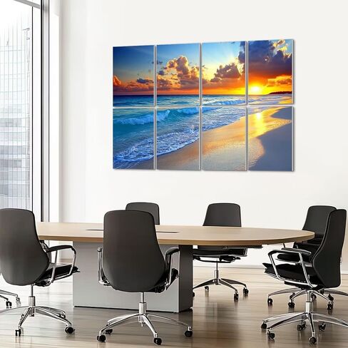 8 Pack Art Acoustic Panels Sound Absorbing Beach Sunset Ocean Waves Nature Pictures Clouds Horizon Photorealism Decorative Soundproof Wall Panels Self Adhesive for Recording Studios Office 48"x32" in Saudi Arabia