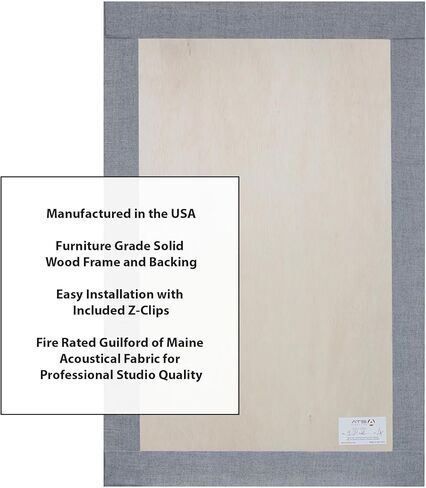 لوحة صوتية ممتصة للصوت من ATS Acoustics مع قماش سونا، NRC 1.0، مقاومة للحريق، 24 بوصة × 36 بوصة × 2 بوصة (بلاتينية) in Kuwait