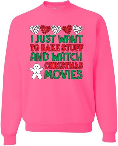 سويت شيرت Wild Bobby I Just Want to Bake Stuff and Watch Christmas Movies للجنسين برقبة دائرية in Saudi Arabia
