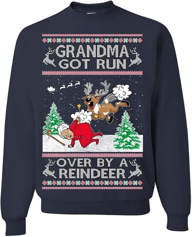 Wild Bobby Grandma Got Run Over by a Reindeer Funny Song Movie Classic Movie Ugly Christmas Sweater Crewneck Sweatshirt in Saudi Arabia