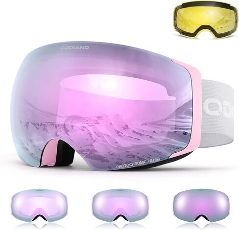 Odoland Photochromic Ski Goggles Interchangeable with 2 Lens, Large Spherical Frameless Snow Snowboard Goggles for Men Women in Saudi Arabia