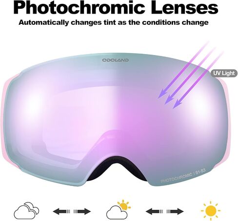 Odoland Photochromic Ski Goggles Interchangeable with 2 Lens, Large Spherical Frameless Snow Snowboard Goggles for Men Women in Saudi Arabia