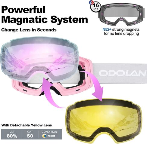 Odoland Photochromic Ski Goggles Interchangeable with 2 Lens, Large Spherical Frameless Snow Snowboard Goggles for Men Women in Saudi Arabia