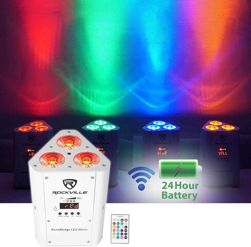 6 Rockville RockWedge LED RGBWA+UV Rechargeable Wireless DMX White Par Up-Lights in Saudi Arabia