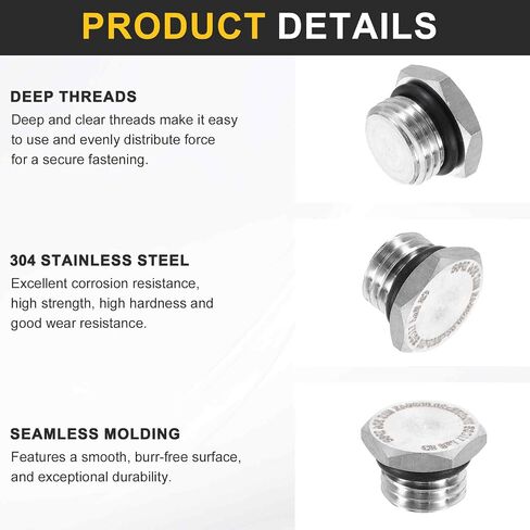 HARFINGTON 304 Stainless Steel Pipe Plug Fitting G1/4 Male Thread Outer Hex Head Cap Hexagonal Head Bung Plugs Fittings with Seal Ring for Air Water Oil Gas Tube in Saudi Arabia