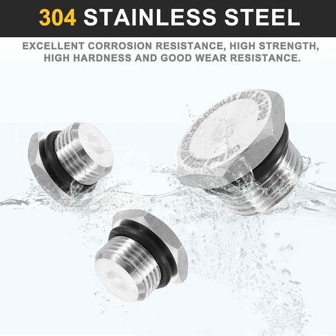 HARFINGTON 304 Stainless Steel Pipe Plug Fitting G1/4 Male Thread Outer Hex Head Cap Hexagonal Head Bung Plugs Fittings with Seal Ring for Air Water Oil Gas Tube in Saudi Arabia