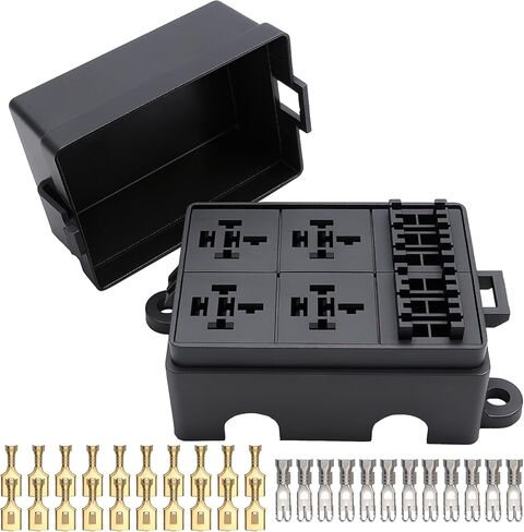 مربع ترحيل الصمامات قبل 12V مسبق ، 4 مرحلات و 6 صمامات ATC/ATO Blade ، كتلة ترحيل 4 دبوس 40A ، لسيارات الشاحنة البحرية جيب القارب in Saudi Arabia
