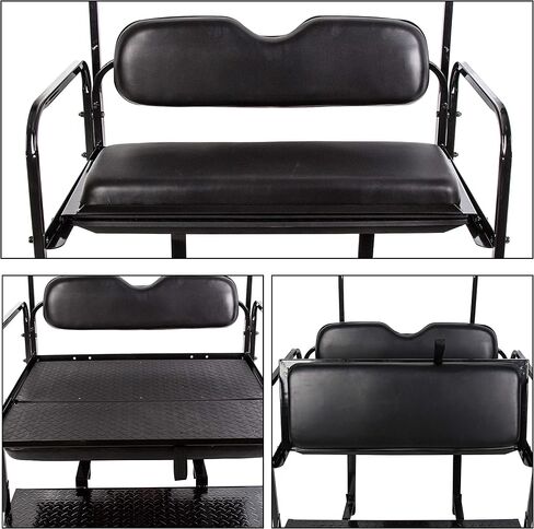 KUAFU Golf Cart Flip Back Seat Compatible with 1994.5-Up EZGO TXT with Handle Bar Roof Support Rear Seat Black (Delivered in 3 Packages) in Saudi Arabia