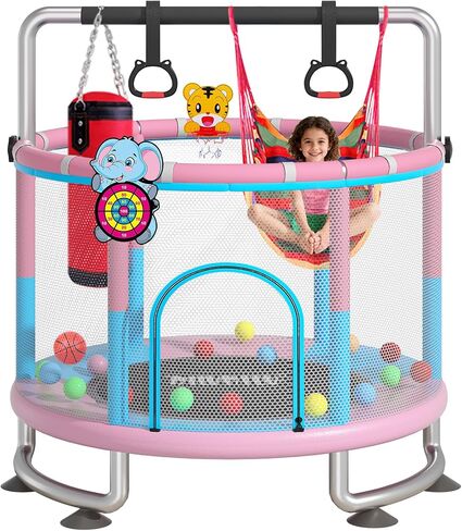 60" Indoor Outdoor Trampoline for Kids,MILUMILU Mini Baby Trampoline with Safety Enclosure Net, Basketball Hoop, Jumping Mat - Birthday Gifts for Children Boy Girl. in Saudi Arabia