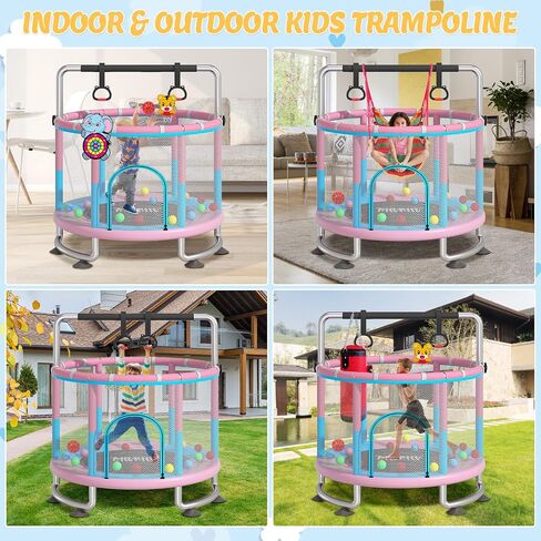 60" Indoor Outdoor Trampoline for Kids,MILUMILU Mini Baby Trampoline with Safety Enclosure Net, Basketball Hoop, Jumping Mat - Birthday Gifts for Children Boy Girl. in Saudi Arabia