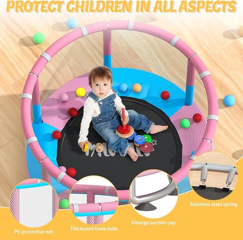 60" Indoor Outdoor Trampoline for Kids,MILUMILU Mini Baby Trampoline with Safety Enclosure Net, Basketball Hoop, Jumping Mat - Birthday Gifts for Children Boy Girl. in Saudi Arabia