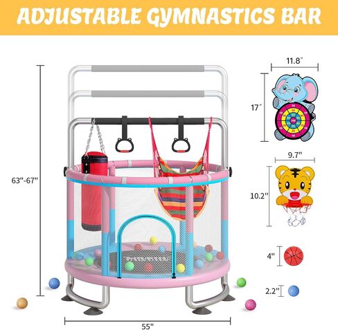 60" Indoor Outdoor Trampoline for Kids,MILUMILU Mini Baby Trampoline with Safety Enclosure Net, Basketball Hoop, Jumping Mat - Birthday Gifts for Children Boy Girl. in Saudi Arabia