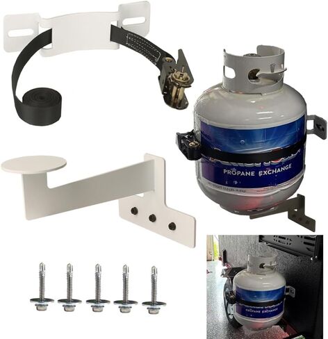 Propane Tank Holder ，Cylinder Wall Mounted Brackets, Ratchet Straps（6.6ft ）, Steel Gas Cylinder Holder, Heavy Duty Gas Cylinder Holder Wall-Mounted Bracket。 (white 2) in Kuwait