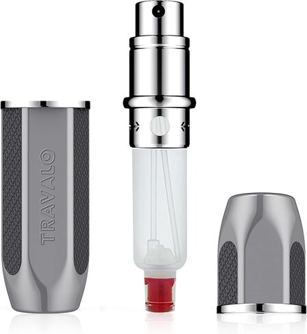 رذاذ عطر السفر من ترافالو فيكتور مع نظام تغيير على شكل حرف U - مانع للتسرب ومعتمد من إدارة أمن المواصلات الأمريكية للسفر الجوي - زجاجة عطر صغيرة أنيقة قابلة لإعادة الملء مع علبة - أسود 0.17 أونصة in Kuwait