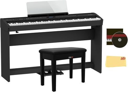 Roland FP-60X 88-Key Digital Piano-حزمة أسود مع حامل ، وثلاث وحدة دواسة ، ومقعد ، وأقراص DVD التعليمية ، ودروس البيانو عبر الإنترنت ، وقطعة قماش تلميع in Saudi Arabia