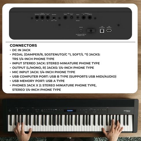 Roland FP-60X 88-Key Digital Piano-حزمة أسود مع حامل ، وثلاث وحدة دواسة ، ومقعد ، وأقراص DVD التعليمية ، ودروس البيانو عبر الإنترنت ، وقطعة قماش تلميع in Saudi Arabia