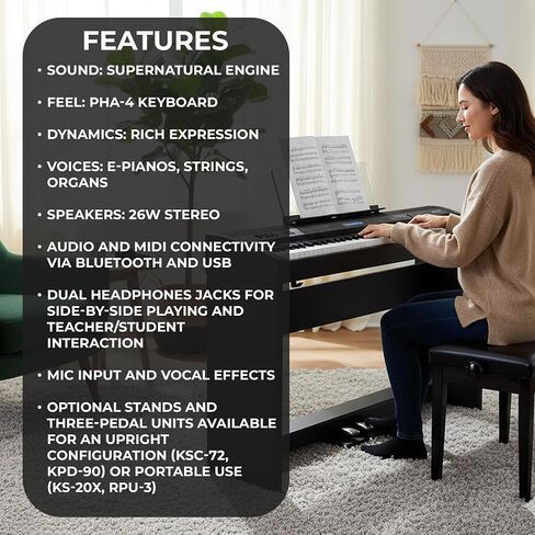 Roland FP-60X 88-Key Digital Piano-حزمة أسود مع حامل ، وثلاث وحدة دواسة ، ومقعد ، وأقراص DVD التعليمية ، ودروس البيانو عبر الإنترنت ، وقطعة قماش تلميع in Saudi Arabia
