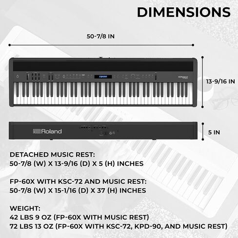 Roland FP-60X 88-Key Digital Piano-حزمة أسود مع حامل ، وثلاث وحدة دواسة ، ومقعد ، وأقراص DVD التعليمية ، ودروس البيانو عبر الإنترنت ، وقطعة قماش تلميع in Saudi Arabia