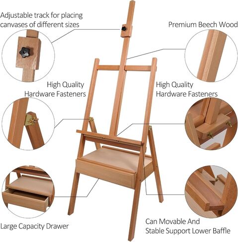 26" High Studio Medium Tabletop H-Frame Wooden Easel, Hold Canvas up to 24", Fordable Adjustable Durable Paiting and Display Easel, Portable Easel for Adults, Beginners, Artists, Kids in Saudi Arabia
