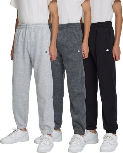 AEROPOSTALE Boys Fleece Joggers 3 Pack – Soft Comfy Athletic Fit Youth Sweatpants with Pockets, Lounge Pants, Sizes 4-20 in Saudi Arabia