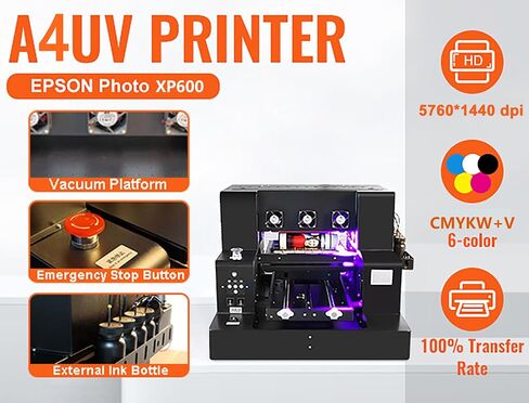 طابعة A3 XP600 UV ، دقة عالية 5760 * 1440DPI آلة الطابعة الأشعة فوق البنفسجية مع 32 * مساحة طباعة 32 سم وحامل الزجاجة ، لزجاجات الجلود المعدنية الأكريليك in Kuwait