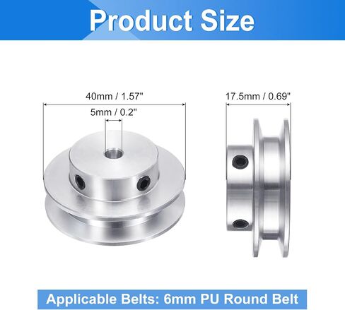 uxcell 2Pcs Single Groove Pulley, 8mm Fixed Bore 20mm Outer Diameter Aluminum Alloy Mechanical Belt Pulley with Hex Wrench for 6mm PU Round Belt in Saudi Arabia