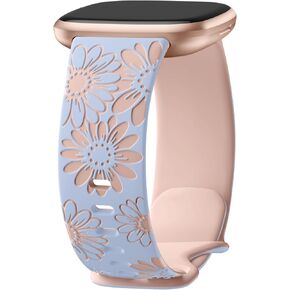 GEAK Sunflower Engraved Bands Compatible for Fitbit Sense/Sense 2/Versa 3/Versa 4 Women Men, Optimization and Upgrade Cute Two-Tone Flower Sport Watch Strap Replacement Wristband for Versa 3 4 Sense 2 in Kuwait