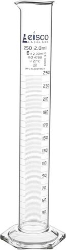 Graduated Cylinder, 50ml - Class B Tolerance ±1.00ml - Hexagonal Base - Blue Graduations - Borosilicate 3.3 Glass - Eisco Labs in Saudi Arabia