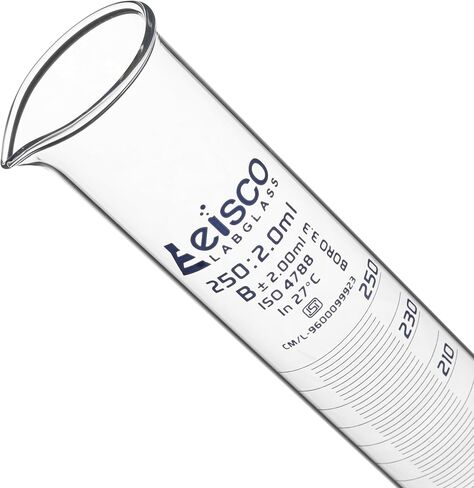Graduated Cylinder, 50ml - Class B Tolerance ±1.00ml - Hexagonal Base - Blue Graduations - Borosilicate 3.3 Glass - Eisco Labs in Saudi Arabia