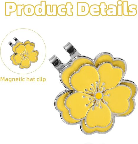 Magnetic Golf Ball Marker with Hat Clip, Flower Shape Magnetic Golf Hat Clip Ball Marker Set Sport Decoration Accessories for Men Women Golfer (Yellow) in Saudi Arabia