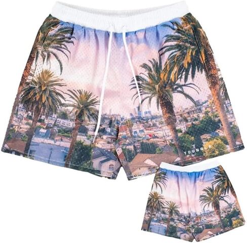 Mens Mesh Graphic Print Shorts Casual Fashion Cool Shorts Retro Active Gym Streetwear Short Pants in Saudi Arabia