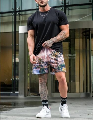 Mens Mesh Graphic Print Shorts Casual Fashion Cool Shorts Retro Active Gym Streetwear Short Pants in Saudi Arabia
