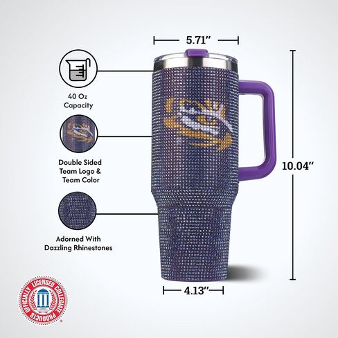 شركة الذاكرة مرخصة رسميًا NCAA 40oz-Rhinestone-embled Day Tumbler ، زجاجة مياه رياضية من الفولاذ المقاوم للصدأ مع الغطاء والقش ، معزول الفراغ ، للمشروبات الساخنة والباردة in Saudi Arabia