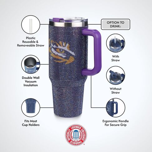 شركة الذاكرة مرخصة رسميًا NCAA 40oz-Rhinestone-embled Day Tumbler ، زجاجة مياه رياضية من الفولاذ المقاوم للصدأ مع الغطاء والقش ، معزول الفراغ ، للمشروبات الساخنة والباردة in Saudi Arabia
