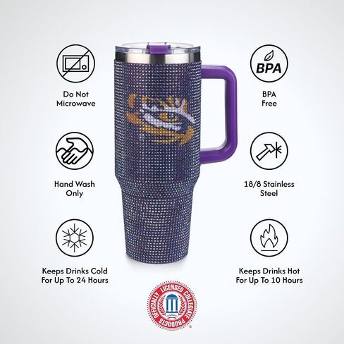 شركة الذاكرة مرخصة رسميًا NCAA 40oz-Rhinestone-embled Day Tumbler ، زجاجة مياه رياضية من الفولاذ المقاوم للصدأ مع الغطاء والقش ، معزول الفراغ ، للمشروبات الساخنة والباردة in Saudi Arabia
