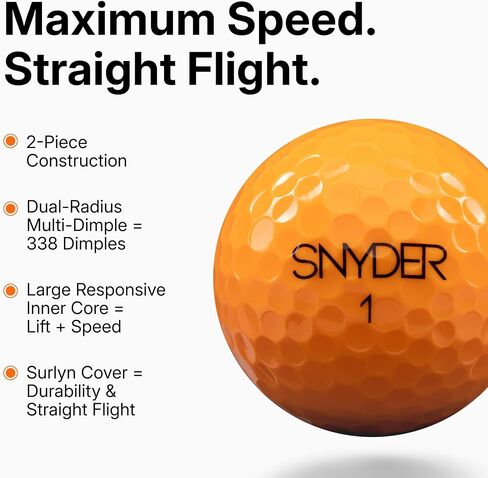 Snyder Distance Premium Golf Balls - Surlyn Cover, Golf Practice Balls, Long Strikes and Straight Trajectories, Distance-Focused, Professional Performance, Colored Golf Balls, 20 Pack in Saudi Arabia