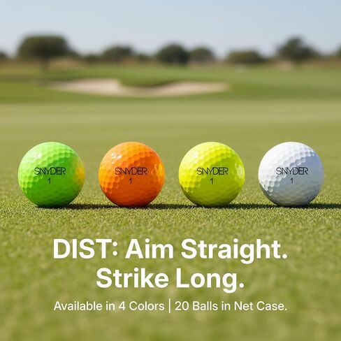 Snyder Distance Premium Golf Balls - Surlyn Cover, Golf Practice Balls, Long Strikes and Straight Trajectories, Distance-Focused, Professional Performance, Colored Golf Balls, 20 Pack in Saudi Arabia
