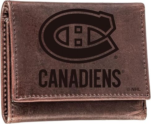 محفظة Team Sports America NHL Montreal Canadiens باللون البني | ثلاثي الطي | شعار مختوم مرخص رسميًا | مصنوع من الجلد | منظم النقود والبطاقات | يتضمن صندوق الهدايا in Saudi Arabia