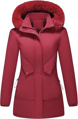 Lamgool Women's Winter Coats Warm Puffer Jackets Windproof Hooded Parka with Removable Faux Fur Trim Hood in Saudi Arabia
