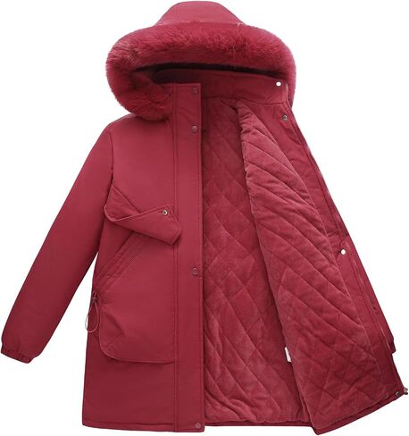 Lamgool Women's Winter Coats Warm Puffer Jackets Windproof Hooded Parka with Removable Faux Fur Trim Hood in Saudi Arabia