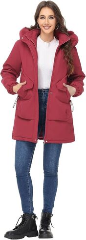 Lamgool Women's Winter Coats Warm Puffer Jackets Windproof Hooded Parka with Removable Faux Fur Trim Hood in Saudi Arabia