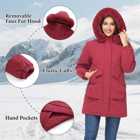 Lamgool Women's Winter Coats Warm Puffer Jackets Windproof Hooded Parka with Removable Faux Fur Trim Hood in Saudi Arabia