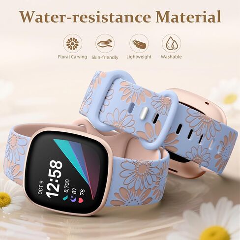 أحزمة منقوشة بعباد الشمس من GEAK متوافقة مع Fitbit Sense/Sense 2/Versa 3/Versa 4 للنساء والرجال، تحسين وترقية حزام ساعة رياضي لطيف ذو درجتين من اللون لساعة Versa 3 4 Sense 2 in Saudi Arabia