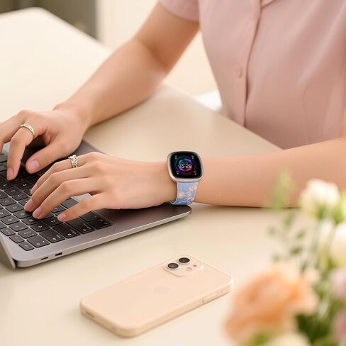 أحزمة منقوشة بعباد الشمس من GEAK متوافقة مع Fitbit Sense/Sense 2/Versa 3/Versa 4 للنساء والرجال، تحسين وترقية حزام ساعة رياضي لطيف ذو درجتين من اللون لساعة Versa 3 4 Sense 2 in Saudi Arabia