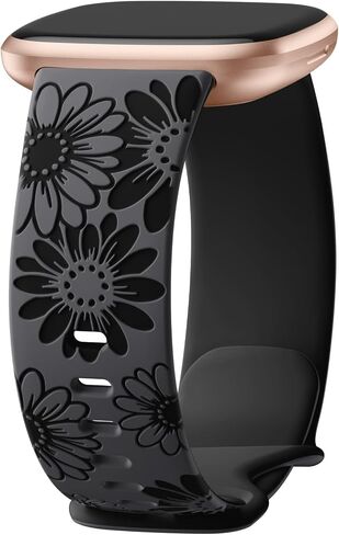 GEAK Sunflower Engraved Bands Compatible for Fitbit Sense/Sense 2/Versa 3/Versa 4 Women Men, Optimization and Upgrade Cute Two-Tone Flower Sport Watch Strap Replacement Wristband for Versa 3 4 Sense 2 in Saudi Arabia