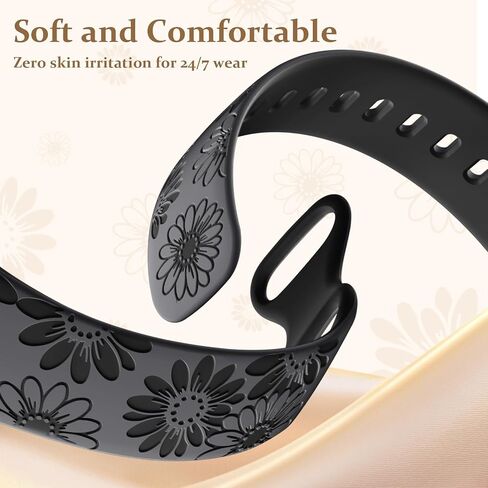 GEAK Sunflower Engraved Bands Compatible for Fitbit Sense/Sense 2/Versa 3/Versa 4 Women Men, Optimization and Upgrade Cute Two-Tone Flower Sport Watch Strap Replacement Wristband for Versa 3 4 Sense 2 in Saudi Arabia
