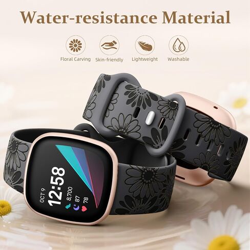 GEAK Sunflower Engraved Bands Compatible for Fitbit Sense/Sense 2/Versa 3/Versa 4 Women Men, Optimization and Upgrade Cute Two-Tone Flower Sport Watch Strap Replacement Wristband for Versa 3 4 Sense 2 in Saudi Arabia