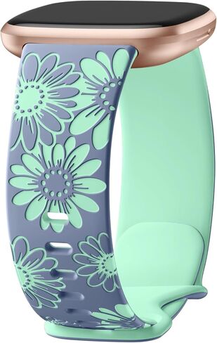 GEAK Sunflower Engraved Bands Compatible for Fitbit Sense/Sense 2/Versa 3/Versa 4 Women Men, Optimization and Upgrade Cute Two-Tone Flower Sport Watch Strap Replacement Wristband for Versa 3 4 Sense 2 in Saudi Arabia