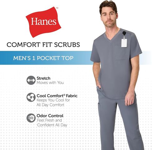 Hanes Healthcare Top ، قميص فرك للرجال ، مراقبة الرطوبة والرائحة ، جيب واحد in Saudi Arabia