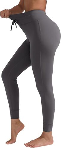 Women's Drawstring Tie Daily Leggings High Waist Workout Yoga Pants Ultra Soft Gusseted Crotch in Saudi Arabia